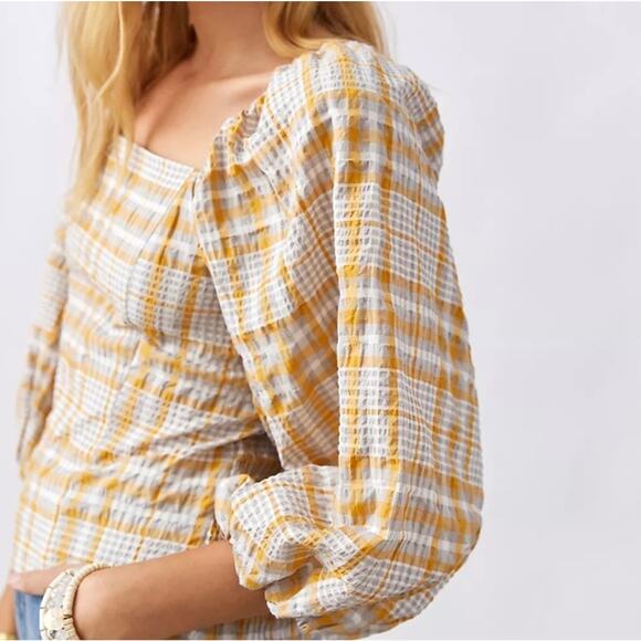 Anthropologie Yellow and White Plaid Top - Picture 2 of 10